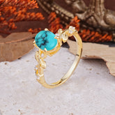 Nature-Inspired Oval Cut Leaf Turquoise Promise Ring for Women